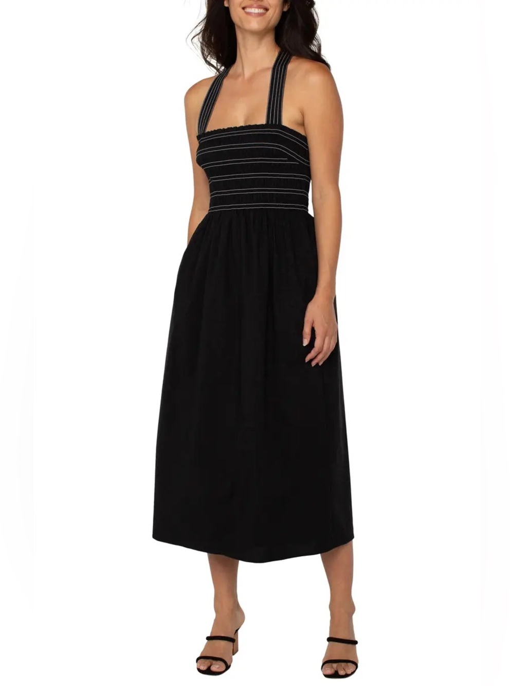 Black Smocked Maxi Dress with Crossback Straps